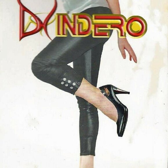 Indero Shinny Black Faux Leather Ankle Jeweled Leggings - 5001 - Size L - XL - Picture 1 of 3